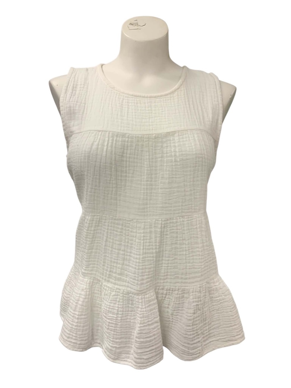 Shannon Passero NWT White Textured Sleeveless Peplum Top Classic Summer Staple